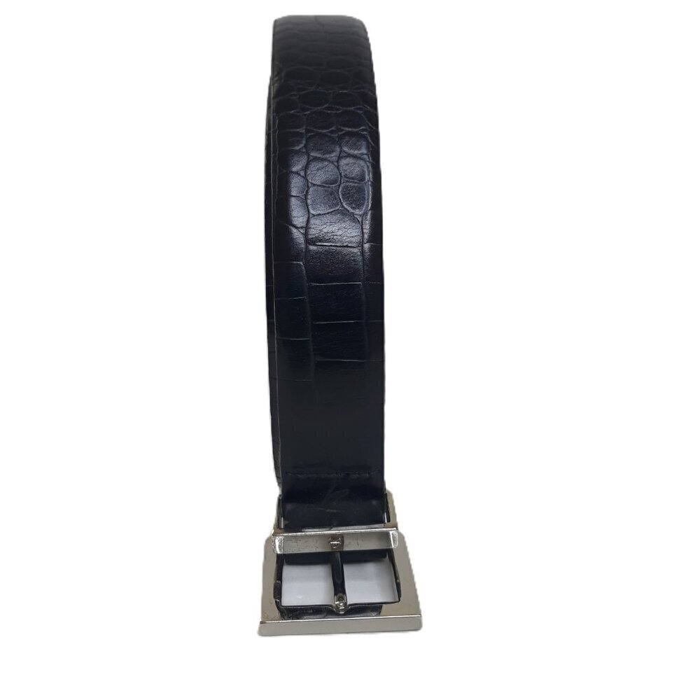 Italian Alligator Calfskin Leather Belt M Black Minimalist Office Old Money